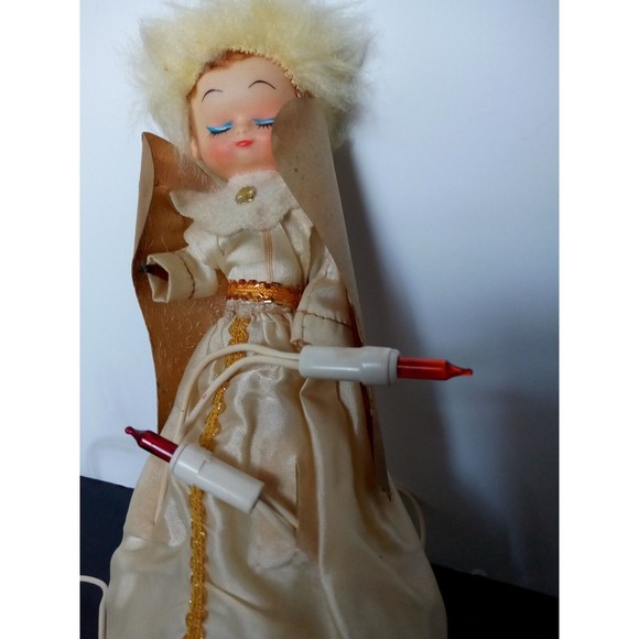 Vtg Electric Light Up Angel Tree Topper Japan 8" w/Candles and Gold Wings - Picture 2 of 8